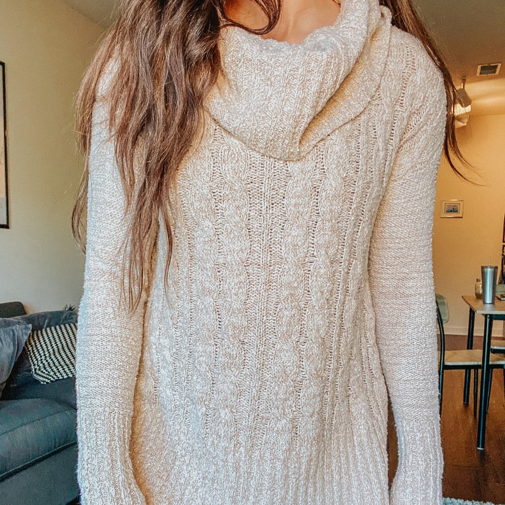 Mossimo Oatmeal Cable Knit Cowl Neck Sweater